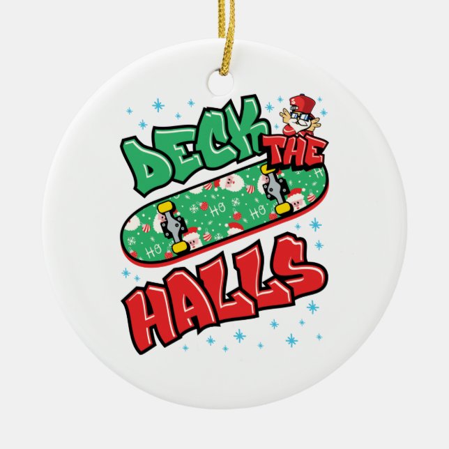 Skateboard Weihnachten Skateboard Deck die Hallen Keramik Ornament (Vorne)