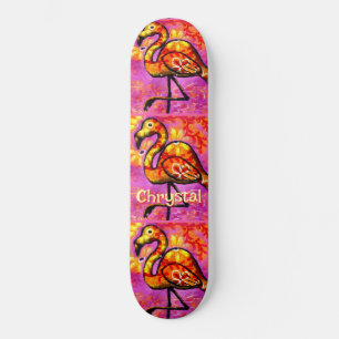 Skateboard Whimsical Abstrait Flamant rose Bird Personnalisé