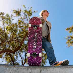 Skateboard Whimsical iridescent pink Glitter monogram