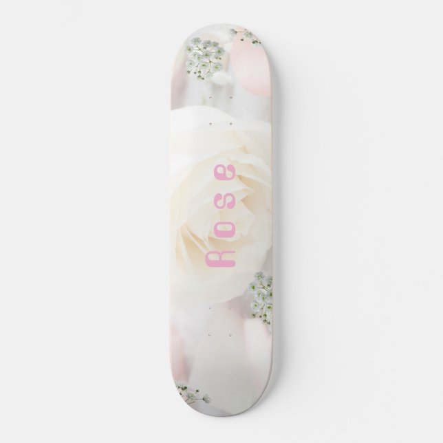 Skateboard Whimsical Rose and White Floral (Recto)