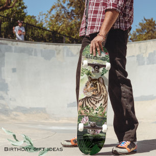 Skateboard Whimssical Jungle Tiger tropical Feuilles Skateboa