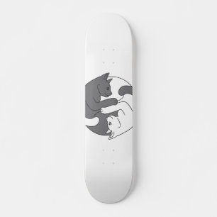 Skateboard White and Black Cat hug - choose background color
