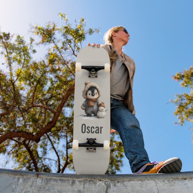 Skateboard Winter Penguin with Snowman Design (Extérieur 1)