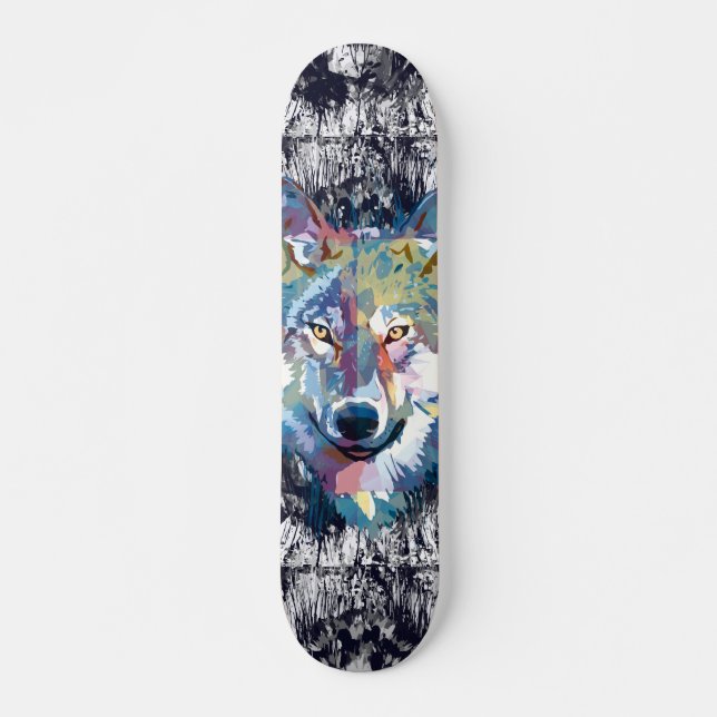 Skateboard Wolf - Blue Wolf Skateboard (Devant)