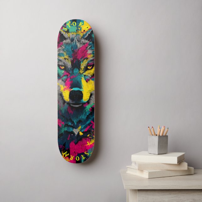 Skateboard Wolf Face Neon Graffiti Art - Edition limitée (Art mural)