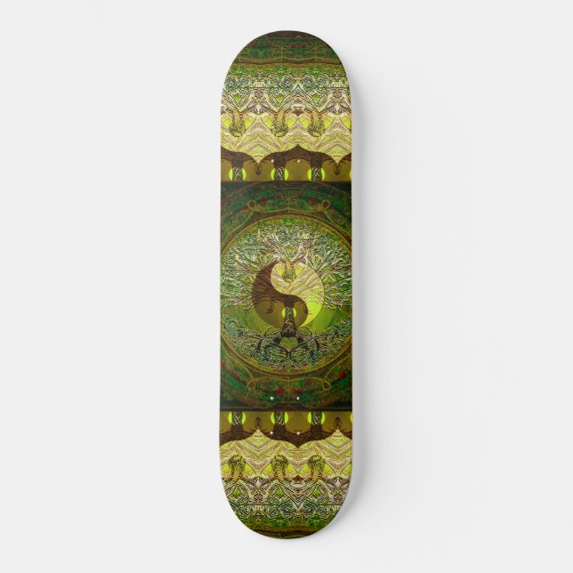 Skateboard Yin Yang vert avec arbre de vie (Recto)