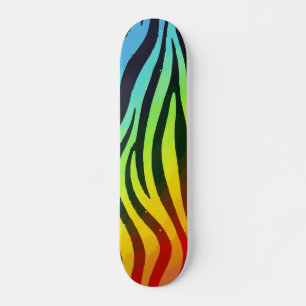 Skateboard Zèbre dégradé bleu, vert, jaune et orange Pri
