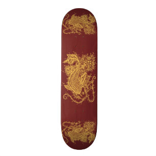 Skateboard Zen d'or Koi sur la planche à roulettes rouge