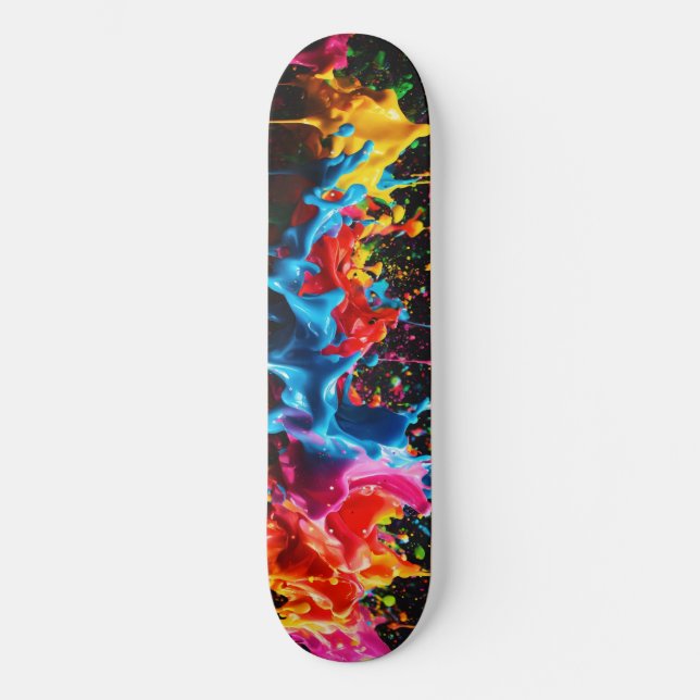 Skateboarddesign von Rainbow Neon Paint Splash Skateboard (Vorderseite)