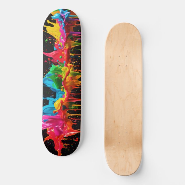 Skateboarddesign von Rainbow Neon Paint Splash Skateboard (Vorderseite)