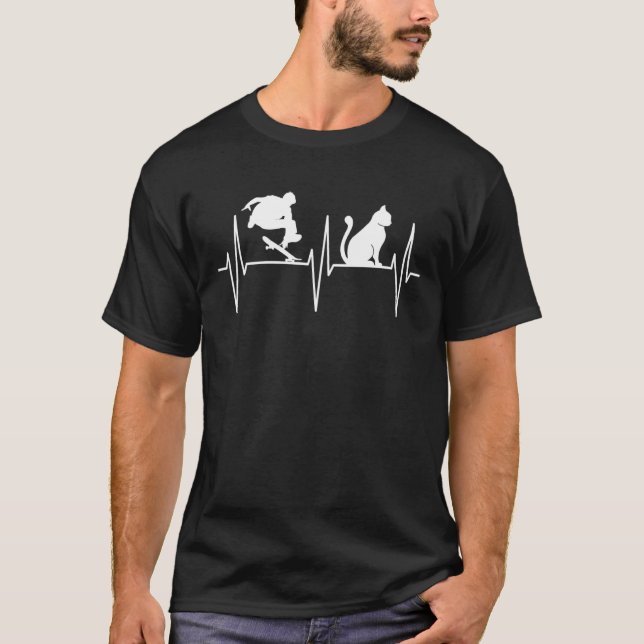 Skateboarden Cat Heartbeat Skateboarder T-Shirt (Vorderseite)