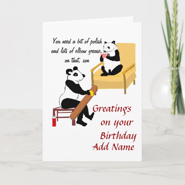 Skateboarden Panda, Sonnige Geburtstagskarte. Name Karte (Vorderseite)