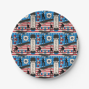 Skateboarden Patriotischer USA Skateboarder Pappteller