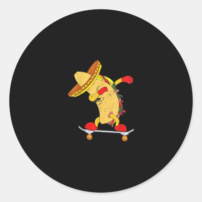 Skateboarden Taco Auf Skateboard Geschenk Skater Runder Aufkleber (Vorderseite)