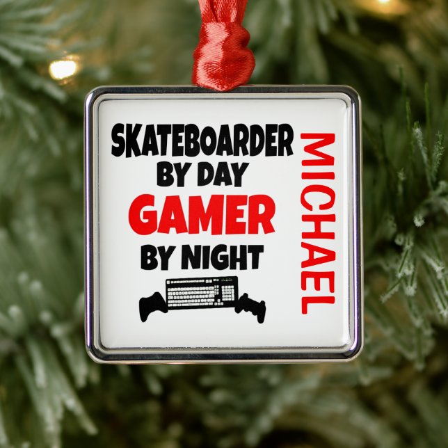 Skateboarder-Lieben spielen Videospiele Ornament Aus Metall (Baum)