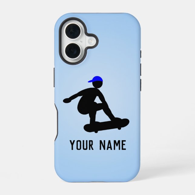 Skateboarder macht Tricks - cooles blaues Design iPhone 16 Hülle (Rückseite)