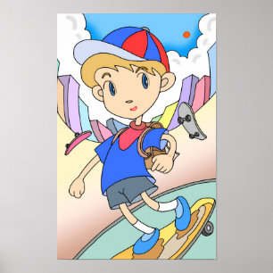 Skateboarder rast durch die Stadtstraßen. Poster