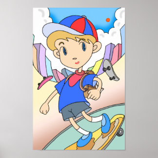 Skateboarder rast durch die Stadtstraßen. Poster