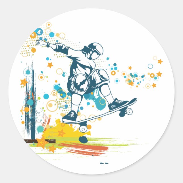 Skateboarder sk8er runder aufkleber (Vorderseite)