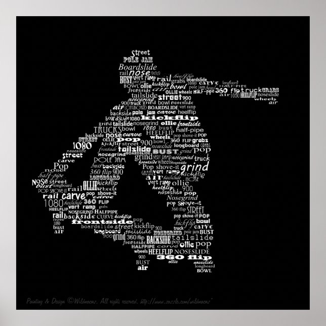Skateboarder Word Collage Poster (Vorne)