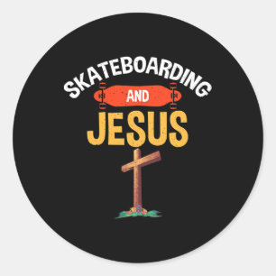 Skateboardfahren und Jesus Skaten Skateboarder Runder Aufkleber