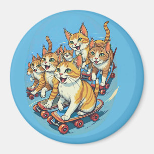 Skateboardfahrende Katzen in Bewegung Magnet