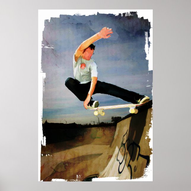 Skateboarding auf der Mauer Poster (Vorne)