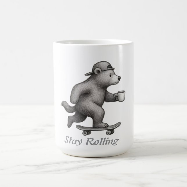 Skateboarding Bear Stay Rolling with Coffee Cup Kaffeetasse (Mittel)