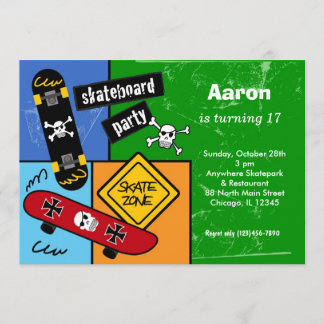 Skateboarding Birthday (Green) Einladung