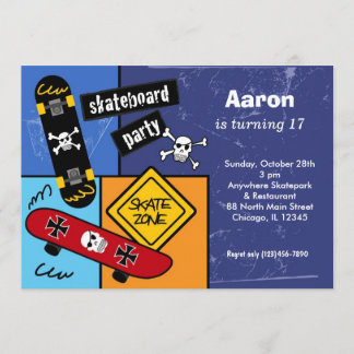 Skateboarding Birthday (Navi Blue) Einladung