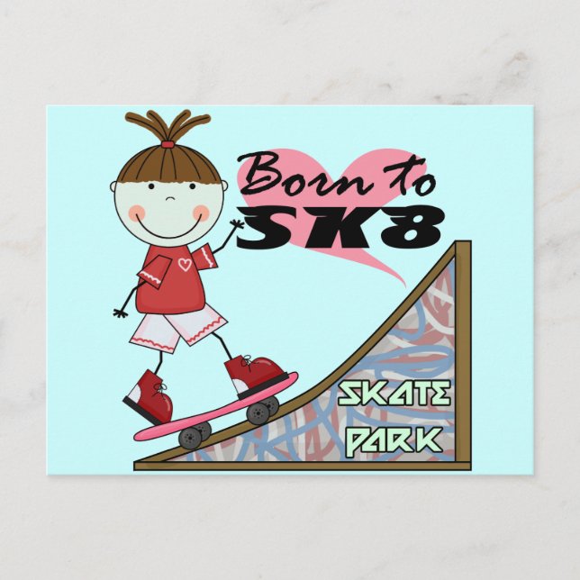 SKATEBOARDING - Brünette Girl Tshirts und Geschenk Postkarte (Vorderseite)
