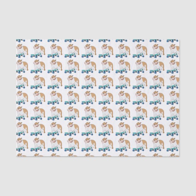 Skateboarding Bulldog Niedliches Muster Seidenpapier (Vorderseite)