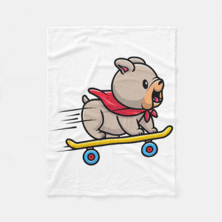 Skateboarding Bulldog Puppy Funny Skateboard Dog S Fleecedecke