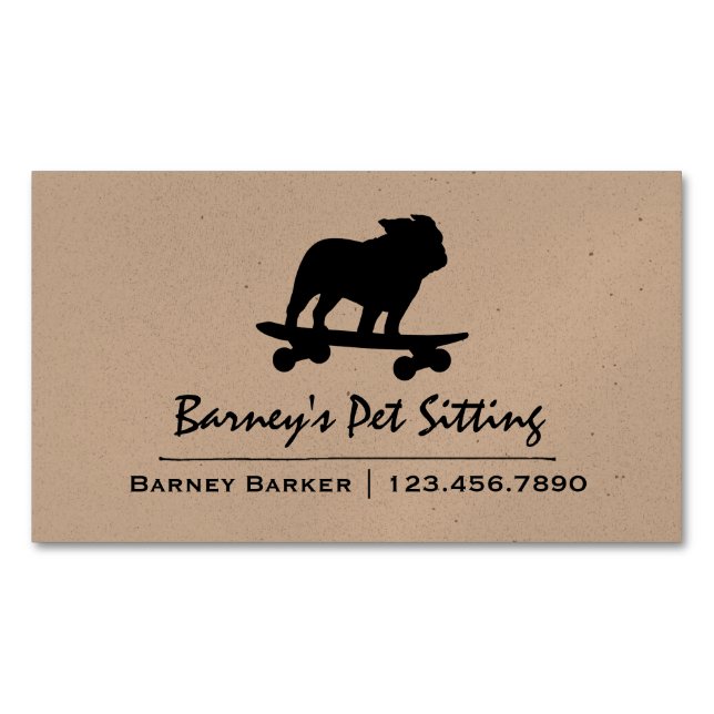 Skateboarding Bulldog Silhouette Cooler Skater Hun Magnetische Visitenkarte (Vorderseite)