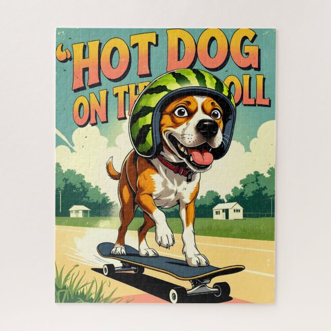 Skateboarding Dog Summer Funny Retro Beach  (Vertikal)