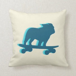 Skateboarding English Bulldog-Silhouette Kissen