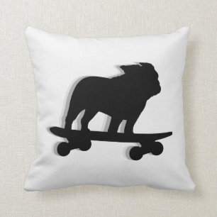 Skateboarding English Bulldog-Silhouette Kissen