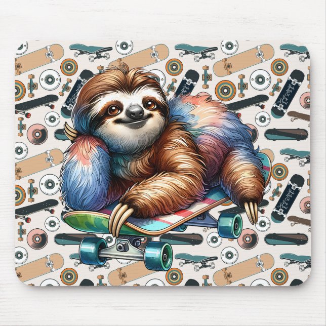 Skateboarding-Faultier-Mauspad Mousepad (Vorne)