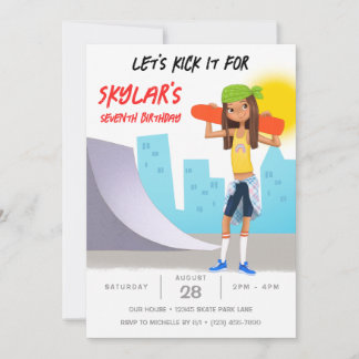 Skateboarding Foto Skate Park Girl Birthday Party Einladung
