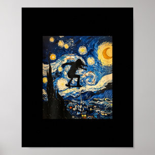 Skateboarding-Frau Van Gogh Stil Sternennacht Poster