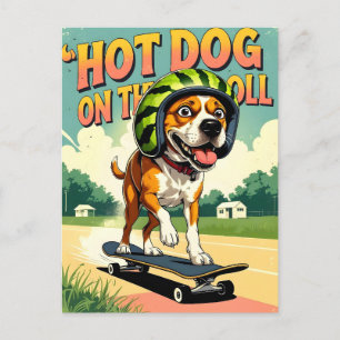 Skateboarding-Hund Sommer Lustig Retro-Strand Ankündigungspostkarte
