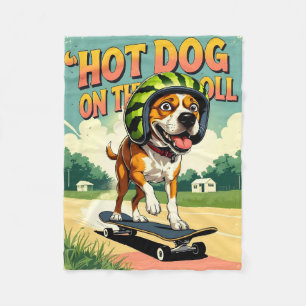 Skateboarding-Hund Sommer Lustig Retro-Strand Fleecedecke