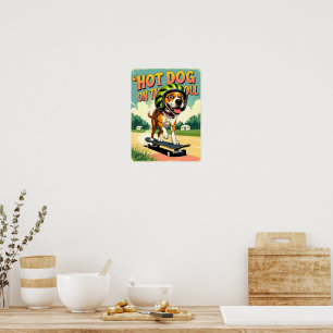 Skateboarding-Hund Sommer Lustig Retro-Strand Poster
