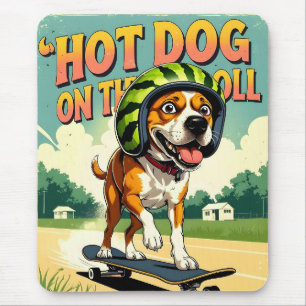 Skateboarding-Hund Sommer Lustiges Retro-Strand Mousepad