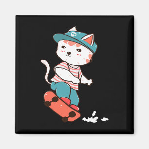 Skateboarding-Katze - Skater Skateboard - Katzenli Magnet