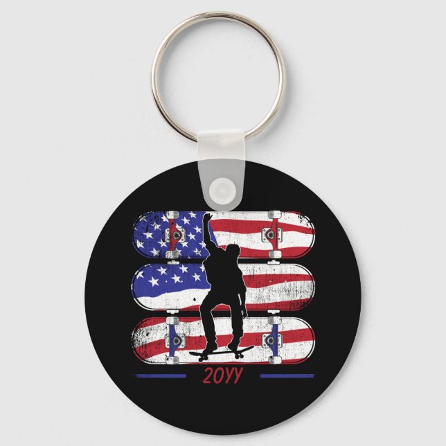 Skateboarding Men - USA American Flag Schlüsselanh Schlüsselanhänger (Vorderseite)