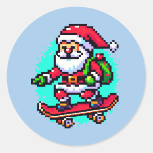 Skateboarding Santa - Fun Pixel Art Holiday Design Runder Aufkleber