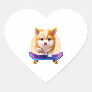 Skateboarding Shiba Inu Dog for Kids Herz-Aufkleber