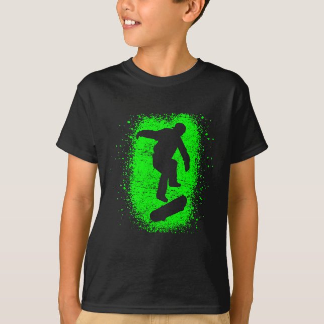 Skateboarding Shirt-Skater-Grüngraffiti-Kunst T-Shirt (Vorderseite)