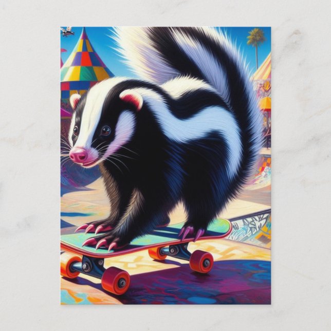Skateboarding Skunk Postkarte (Vorderseite)